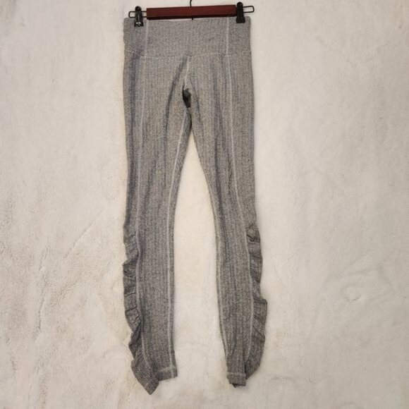 Lululemon Sz 4 Turn Around Tight Leggings Heathered Black White Ruched - Picture 7 of 14